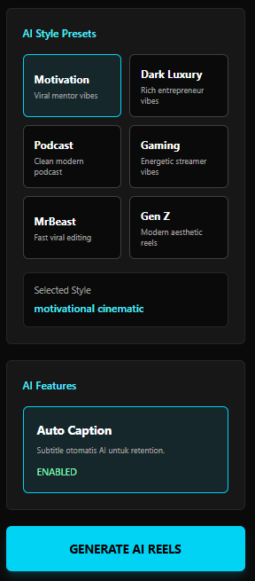 AI Style Presets dan Auto Caption SONAQO Reels AI