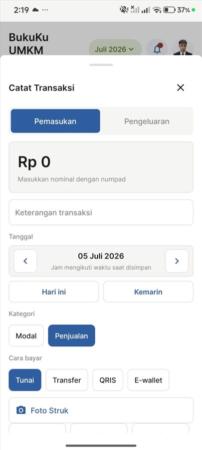 Form catat transaksi BukuKu UMKM