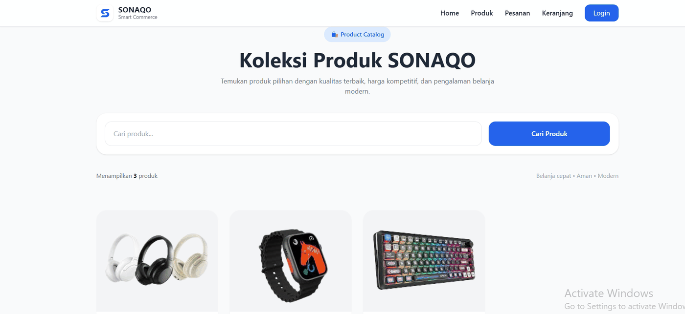 Koleksi produk SONAQO Shop dengan search produk dan katalog