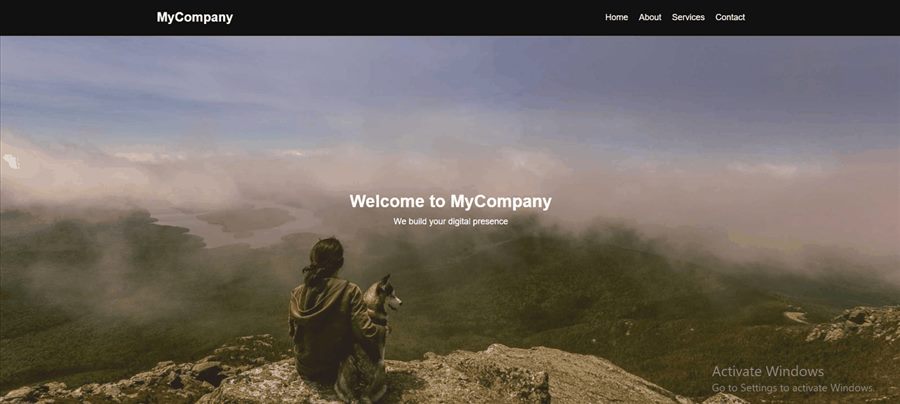 Tampilan hero landing page sederhana