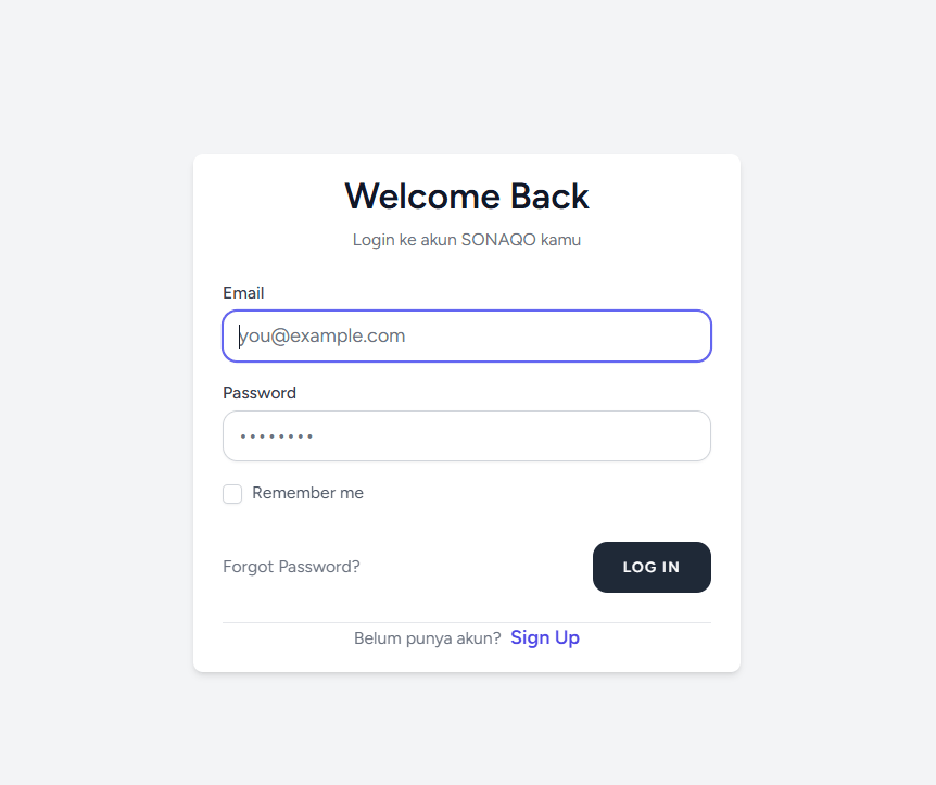 Login dan sign up user SONAQO Shop