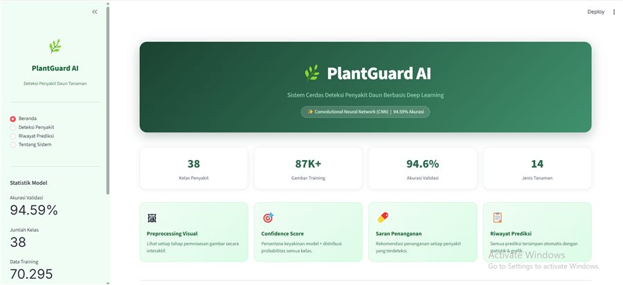 Dashboard PlantGuard AI untuk deteksi penyakit daun tanaman
