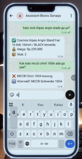 Tampilan WhatsApp Assistant di ponsel